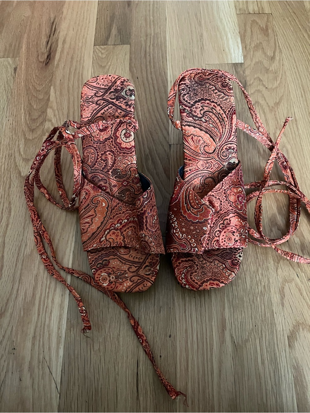 Women's Orange Paisley Wooden Platform Sandals - Picture 3 of 7